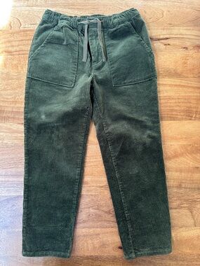 Rylee and Cru - Kids Dark Green Corduroy Drawstring Pants with red accent